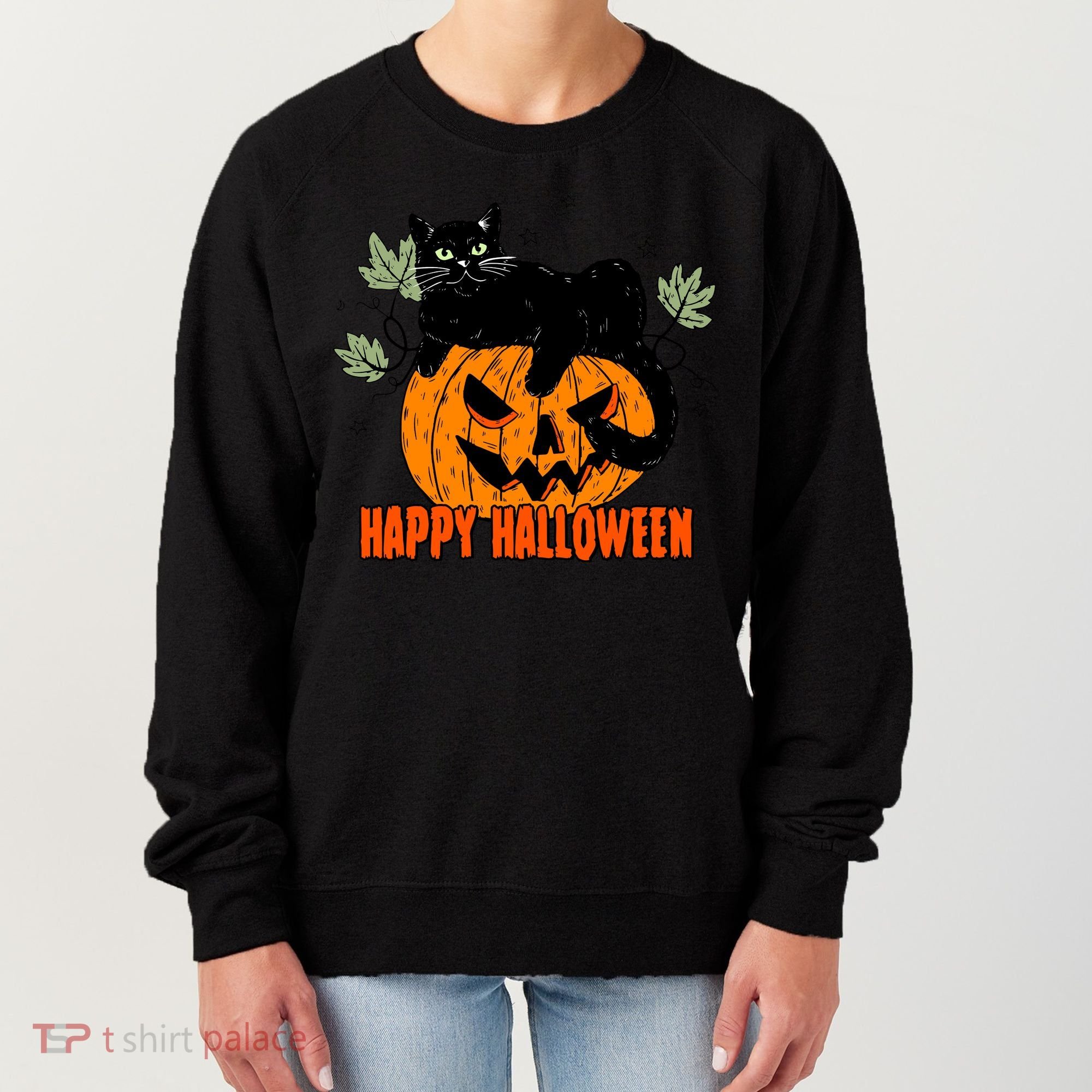 Black Cat Pumpkin Halloween Day Sublimation Retro Halloween Women's Sweatshirt