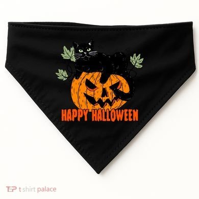 Black Cat Pumpkin Halloween Day Sublimation Retro Halloween USA-Made Doggie Bandana