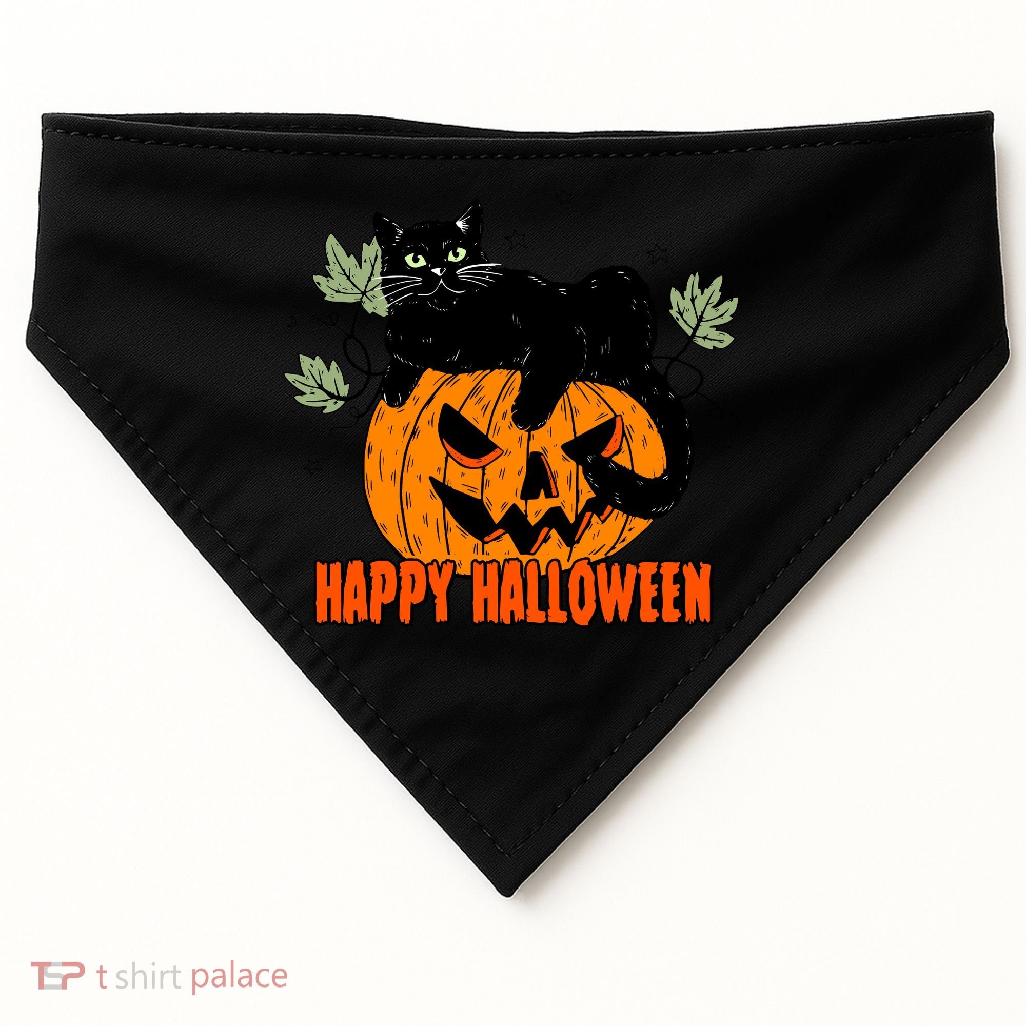 Black Cat Pumpkin Halloween Day Sublimation Retro Halloween USA-Made Doggie Bandana