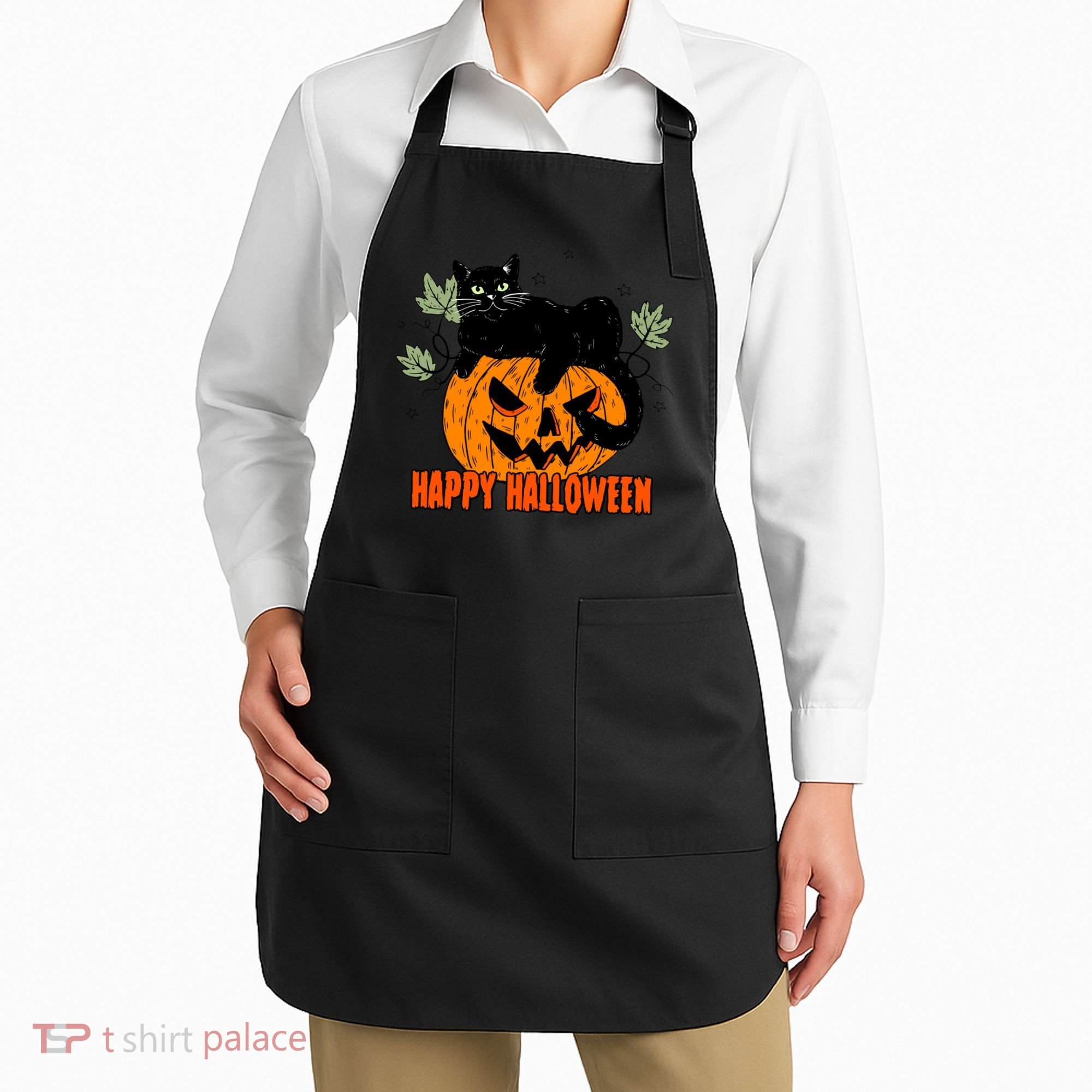 Black Cat Pumpkin Halloween Day Sublimation Retro Halloween Apron