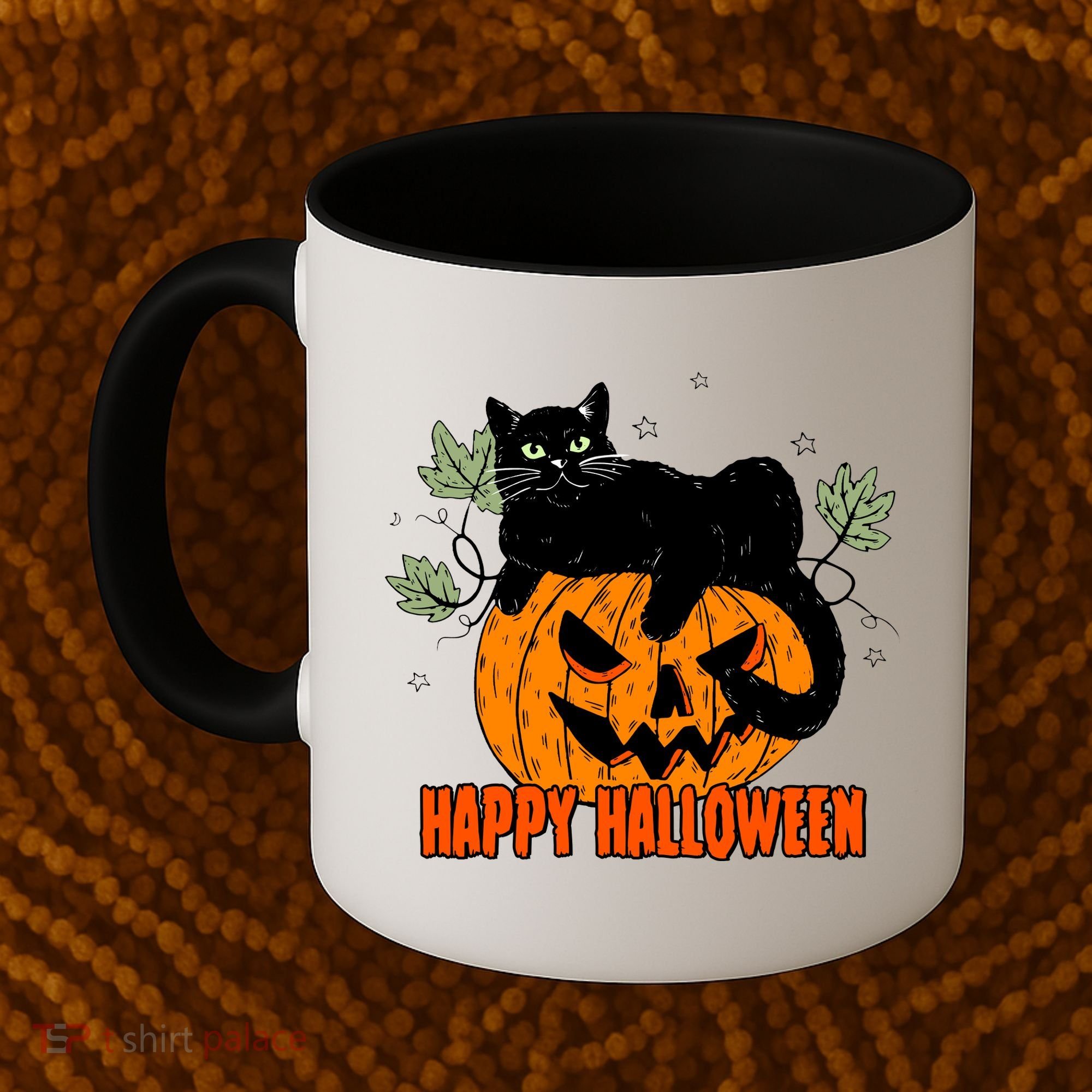 Black Cat Pumpkin Halloween Day Sublimation Retro Halloween Coffee Mug