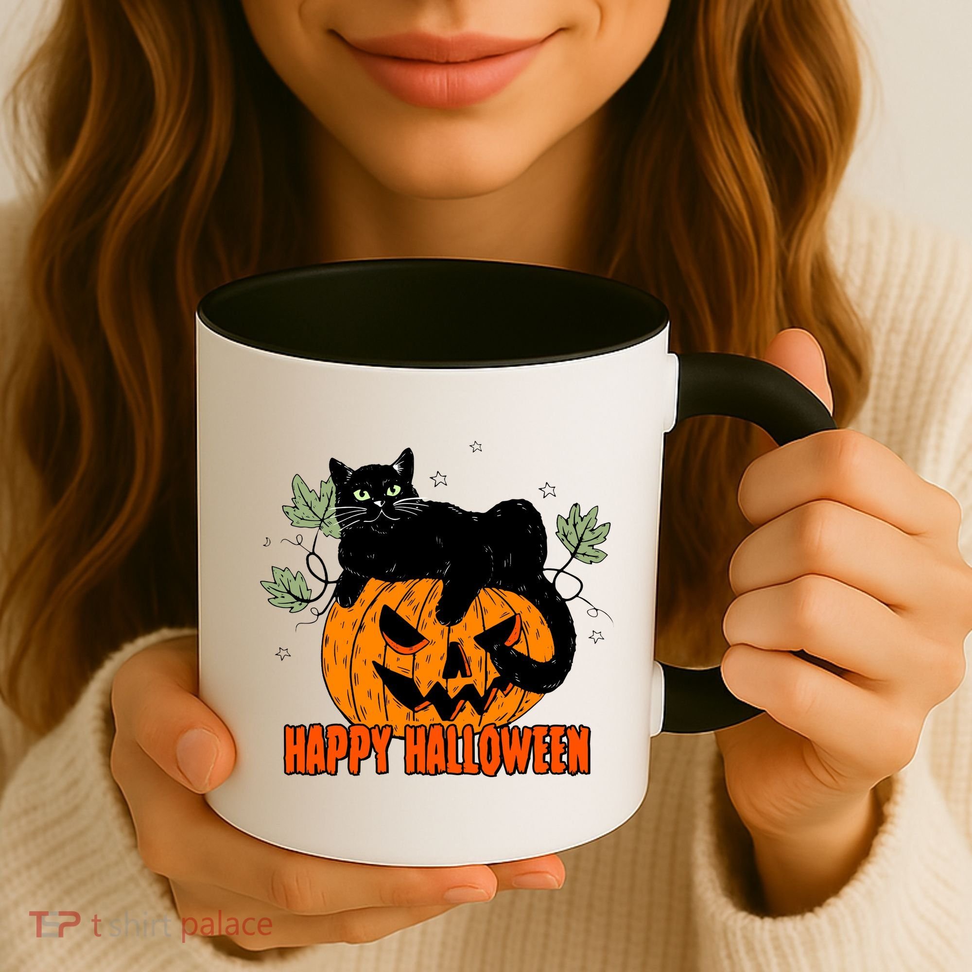 Black Cat Pumpkin Halloween Day Sublimation Retro Halloween Coffee Mug