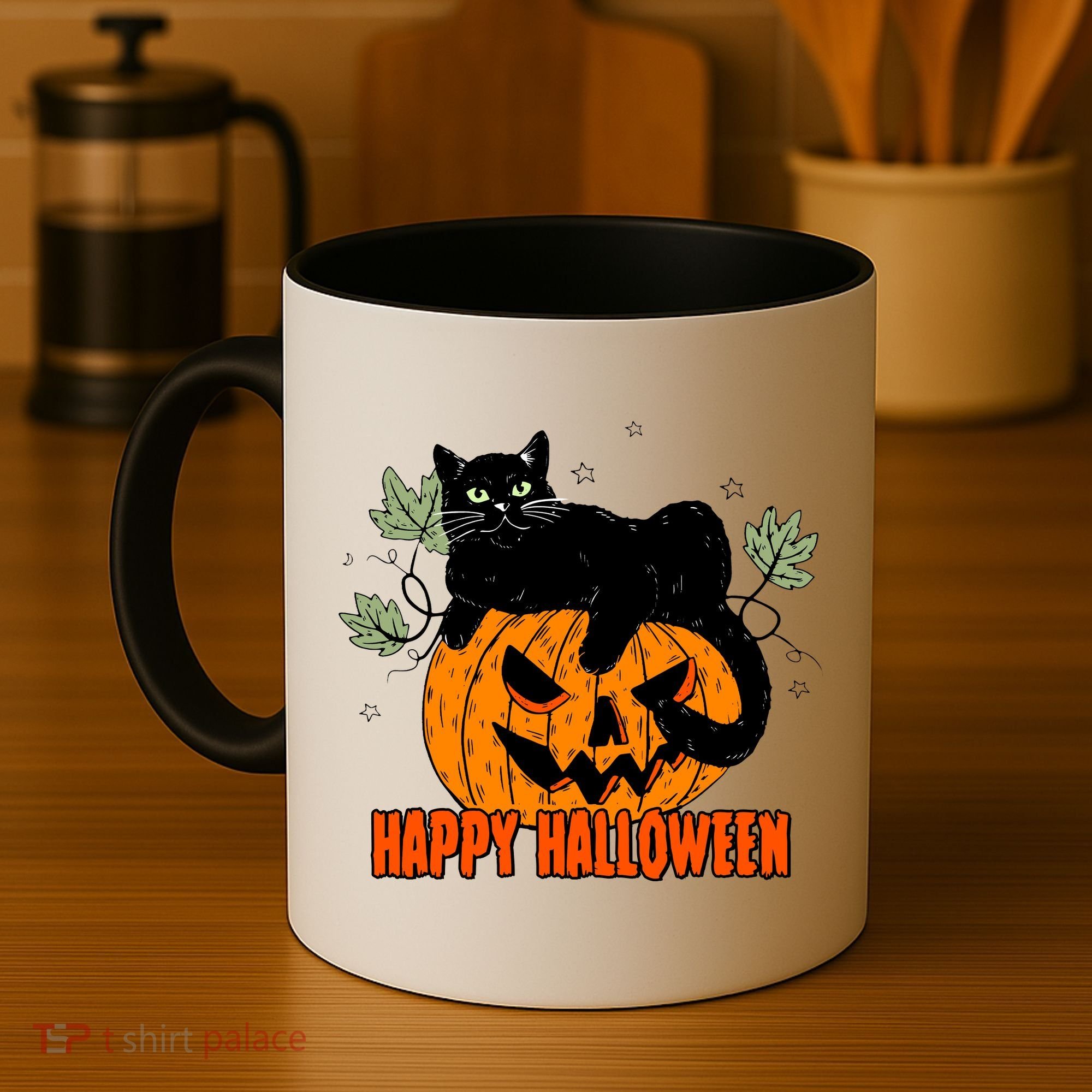 Black Cat Pumpkin Halloween Day Sublimation Retro Halloween Coffee Mug