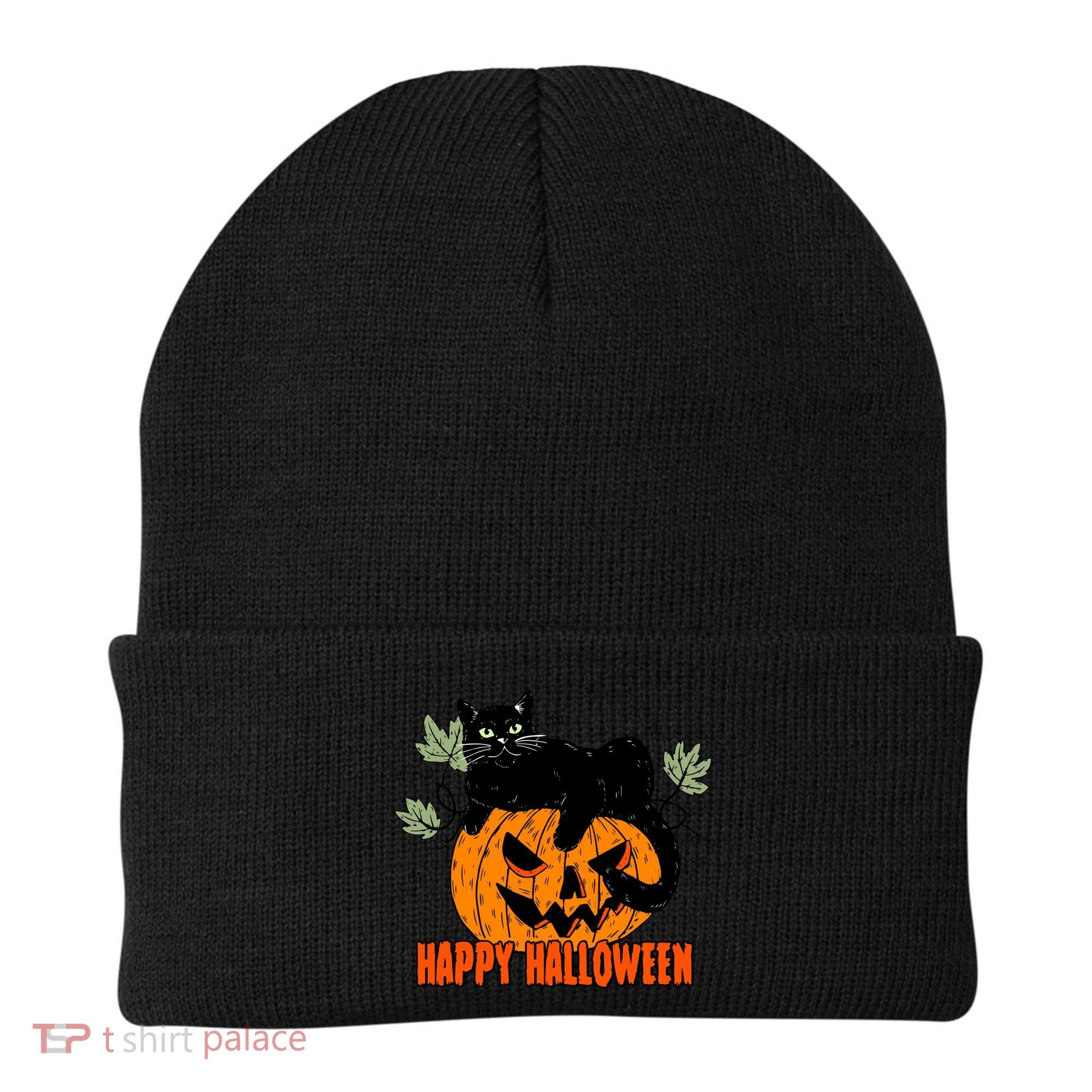Black Cat Pumpkin Halloween Day Sublimation Retro Halloween Beanie