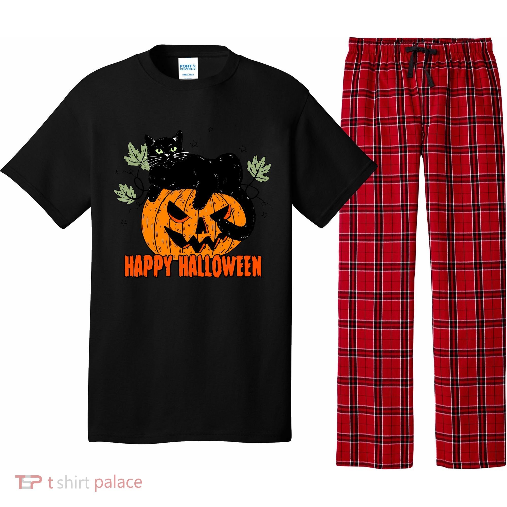 Black Cat Pumpkin Halloween Day Sublimation Retro Halloween Pajama Set