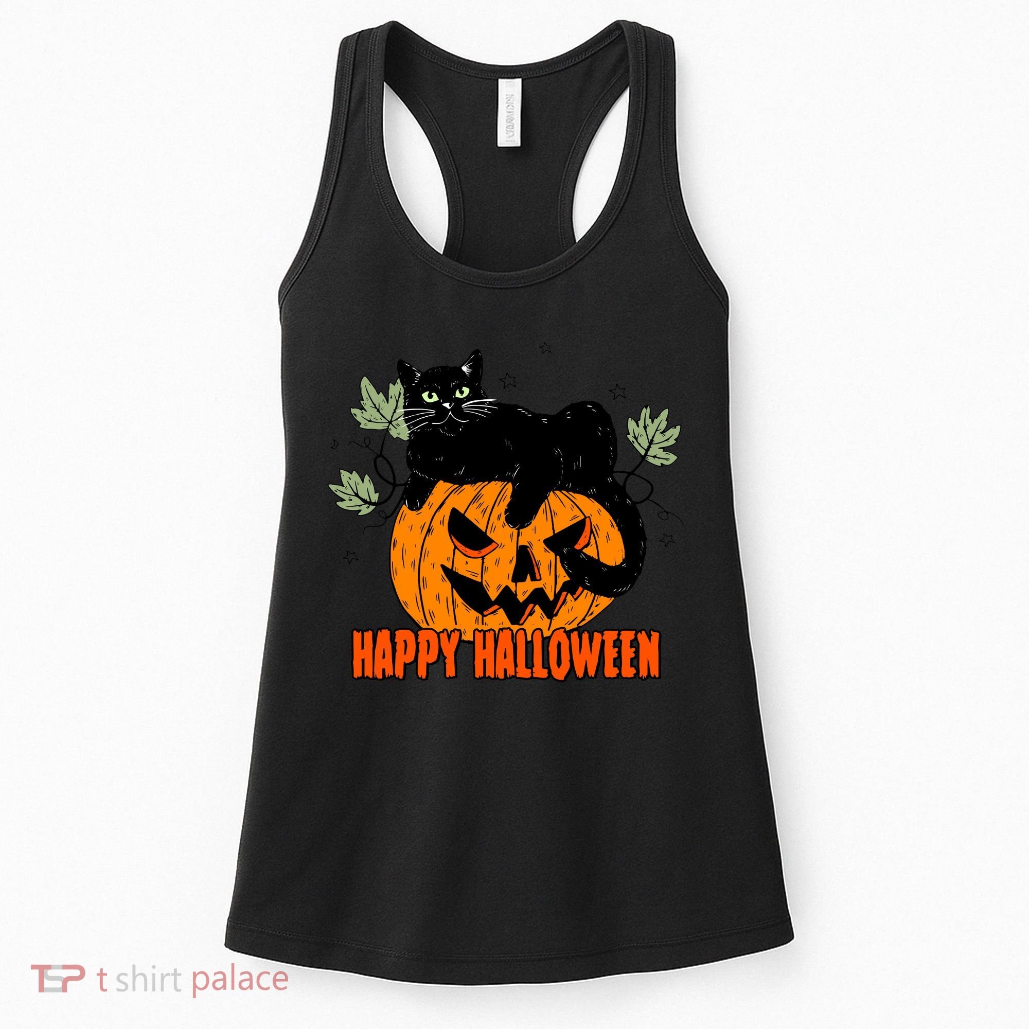 Black Cat Pumpkin Halloween Day Sublimation Retro Halloween Women's Tank Top