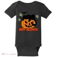 Black Cat Pumpkin Halloween Day Sublimation Retro Halloween Baby Bodysuit thumb 0