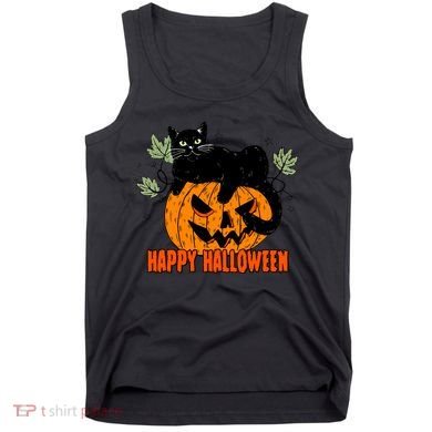 Black Cat Pumpkin Halloween Day Sublimation Retro Halloween Tank Top