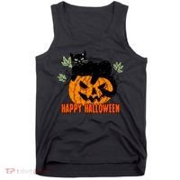 Black Cat Pumpkin Halloween Day Sublimation Retro Halloween Tank Top thumb 0