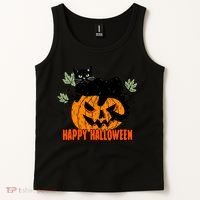 Black Cat Pumpkin Halloween Day Sublimation Retro Halloween Tank Top thumb 2