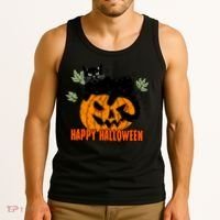 Black Cat Pumpkin Halloween Day Sublimation Retro Halloween Tank Top thumb 3