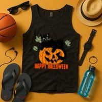 Black Cat Pumpkin Halloween Day Sublimation Retro Halloween Tank Top thumb 4