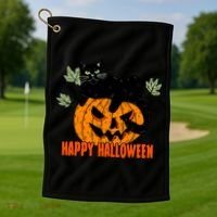 Black Cat Pumpkin Halloween Day Sublimation Retro Halloween Golf Towel thumb 1