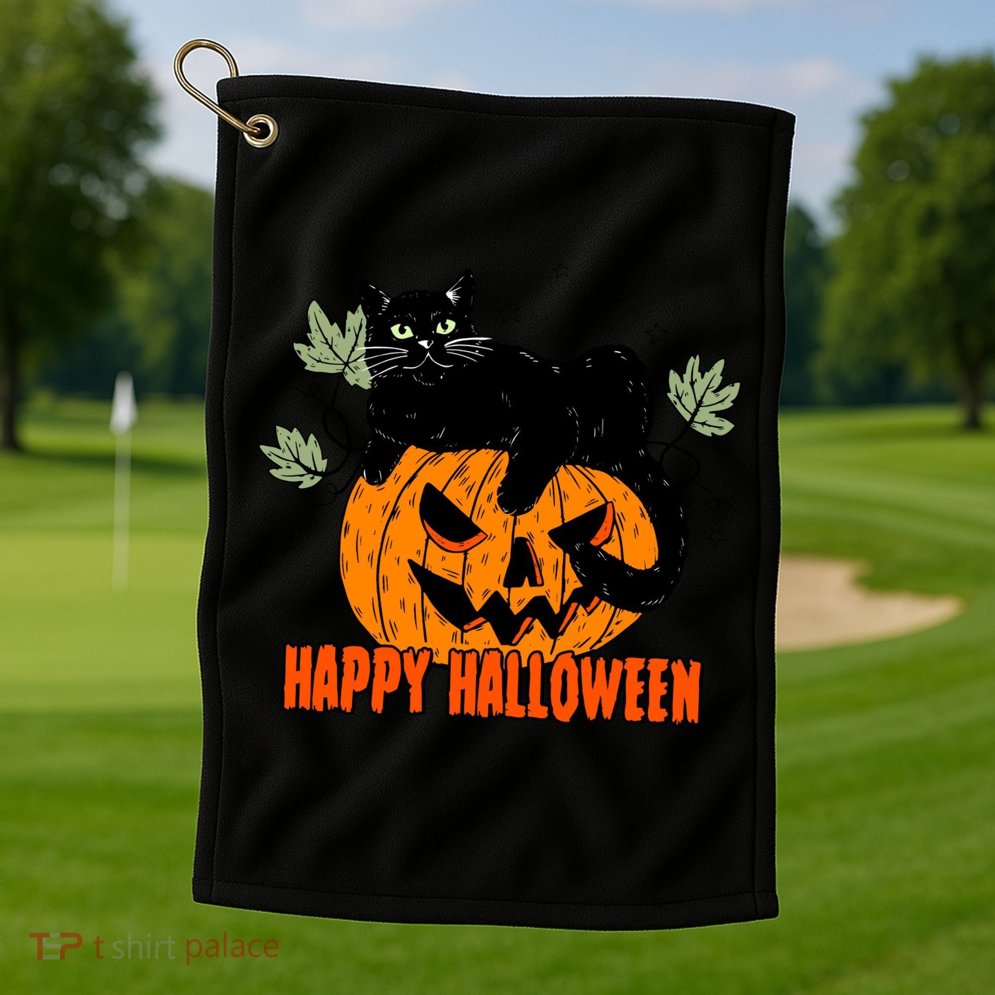 Black Cat Pumpkin Halloween Day Sublimation Retro Halloween Golf Towel