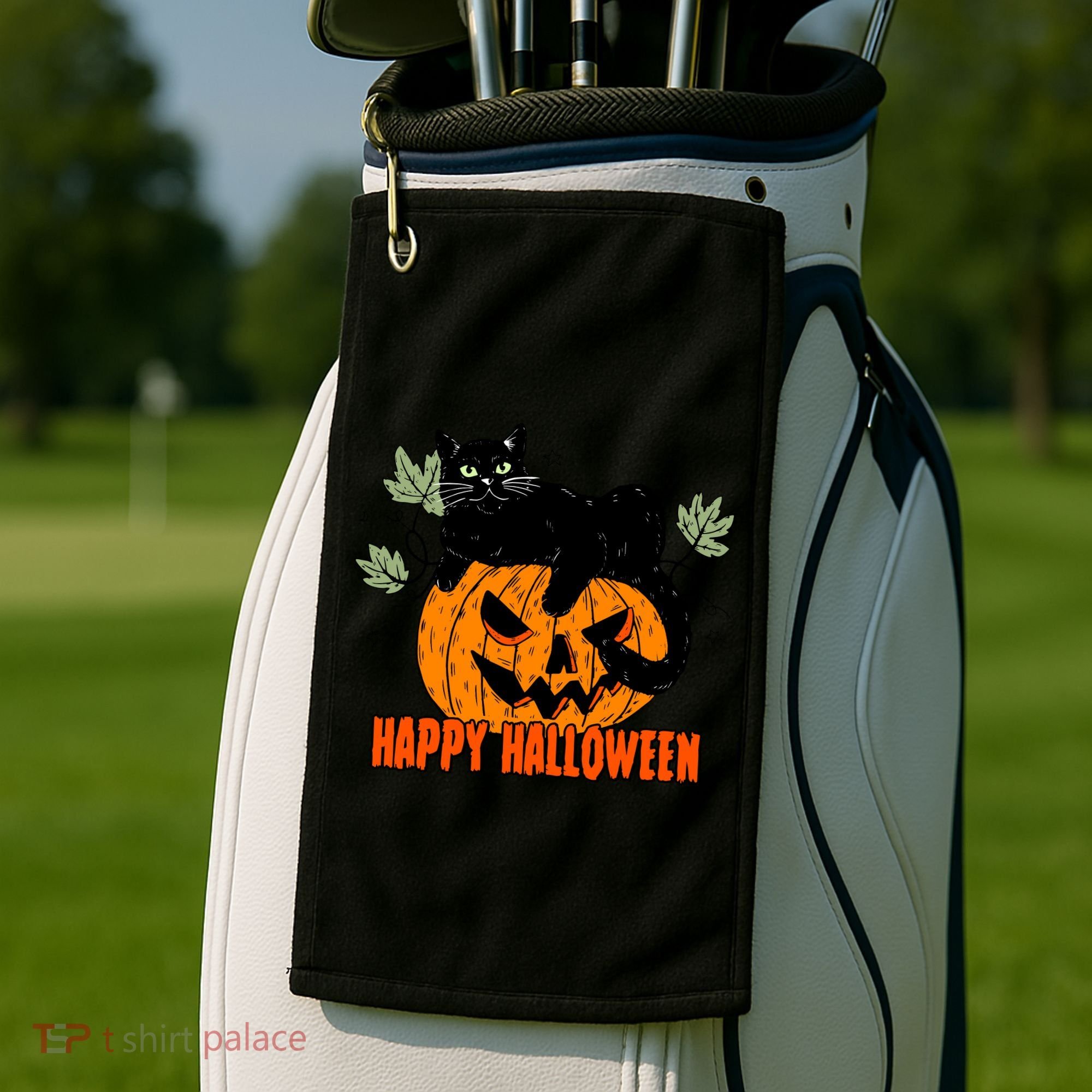 Black Cat Pumpkin Halloween Day Sublimation Retro Halloween Golf Towel