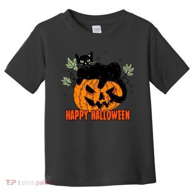 Black Cat Pumpkin Halloween Day Sublimation Retro Halloween Toddler T-Shirt
