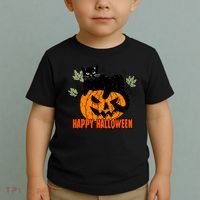 Black Cat Pumpkin Halloween Day Sublimation Retro Halloween Toddler T-Shirt thumb 2