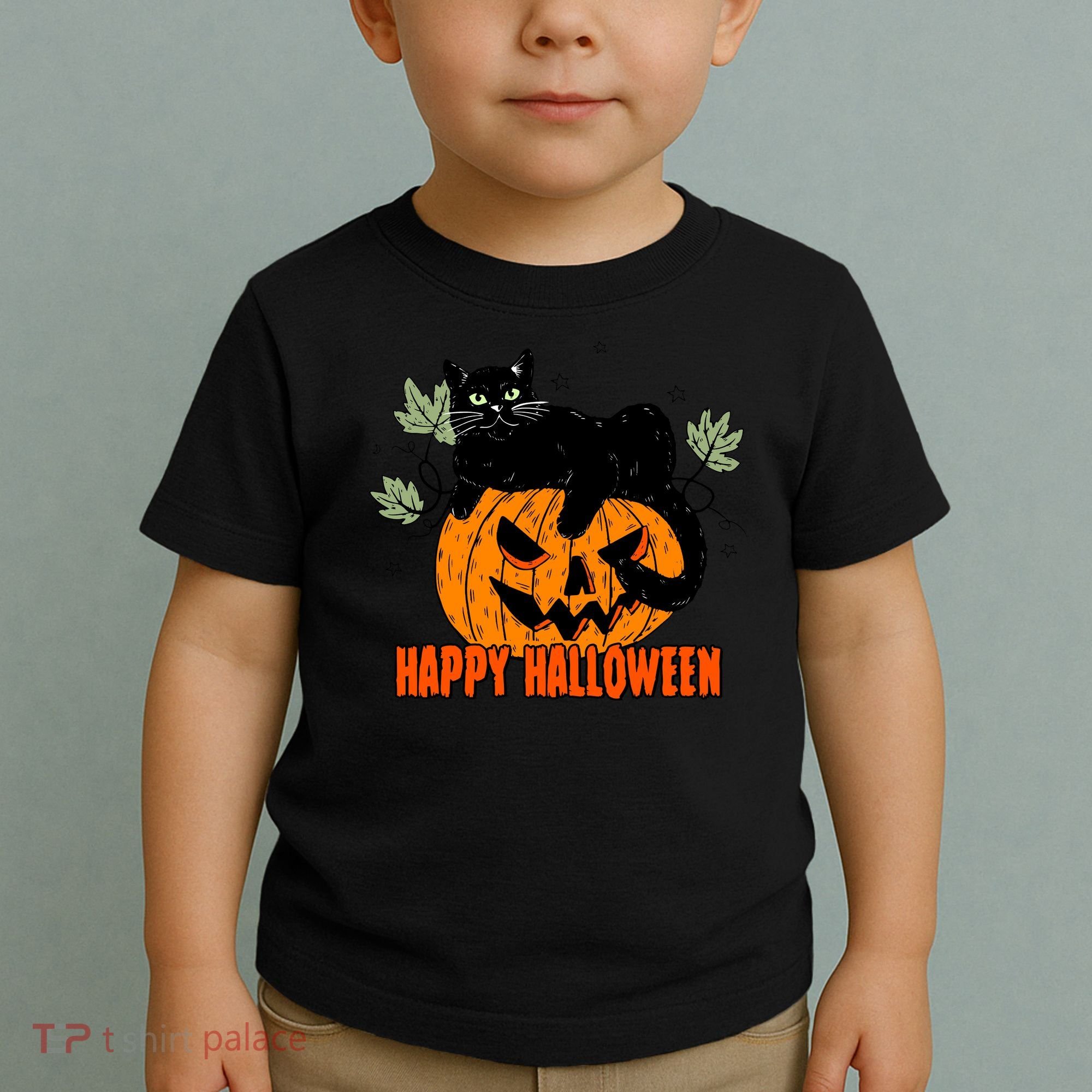 Black Cat Pumpkin Halloween Day Sublimation Retro Halloween Toddler T-Shirt