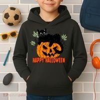 Black Cat Pumpkin Halloween Day Sublimation Retro Halloween Kids Hoodie thumb 2