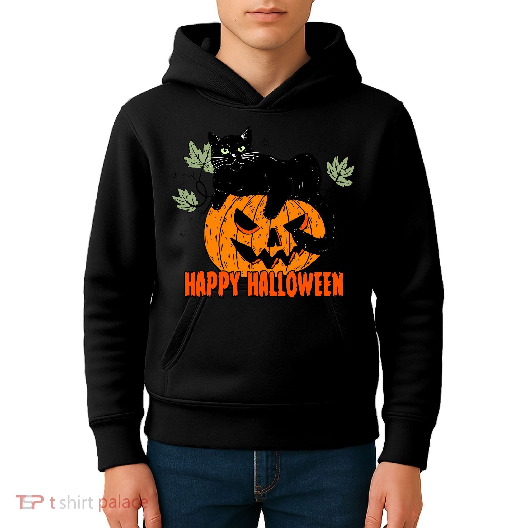 Black Cat Pumpkin Halloween Day Sublimation Retro Halloween Kids Hoodie
