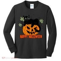 Black Cat Pumpkin Halloween Day Sublimation Retro Halloween Kids Long Sleeve Shirt thumb 0