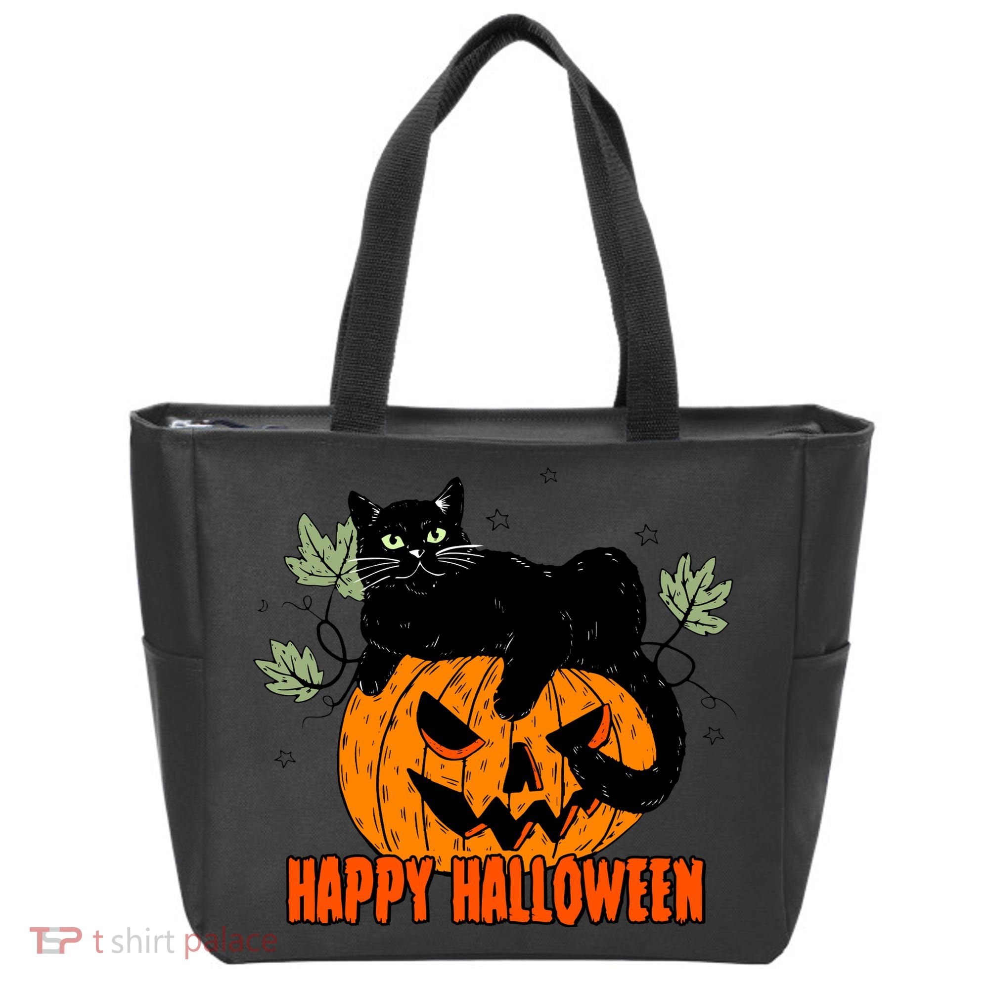 Black Cat Pumpkin Halloween Day Sublimation Retro Halloween Tote Bag