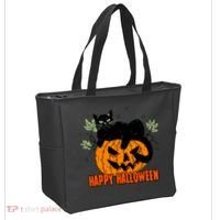 Black Cat Pumpkin Halloween Day Sublimation Retro Halloween Tote Bag thumb 2