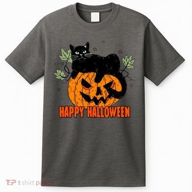 Black Cat Pumpkin Halloween Day Sublimation Retro Halloween T-Shirt