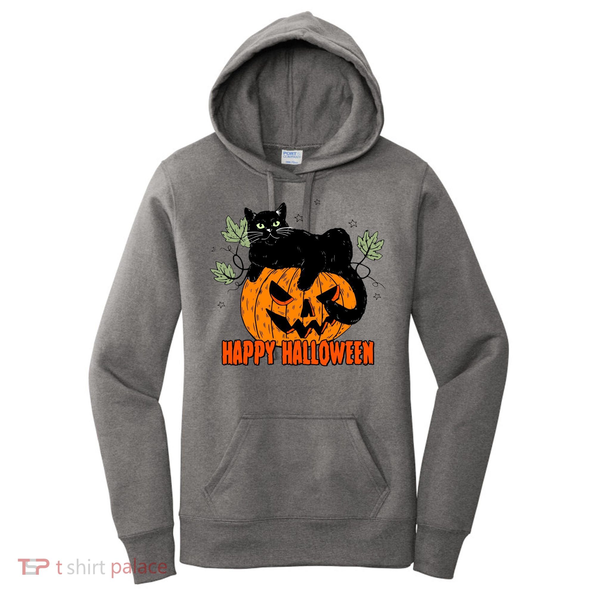 Black Cat Pumpkin Halloween Day Sublimation Retro Halloween Women's Hoodie