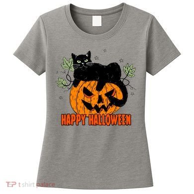 Black Cat Pumpkin Halloween Day Sublimation Retro Halloween Women's T-Shirt