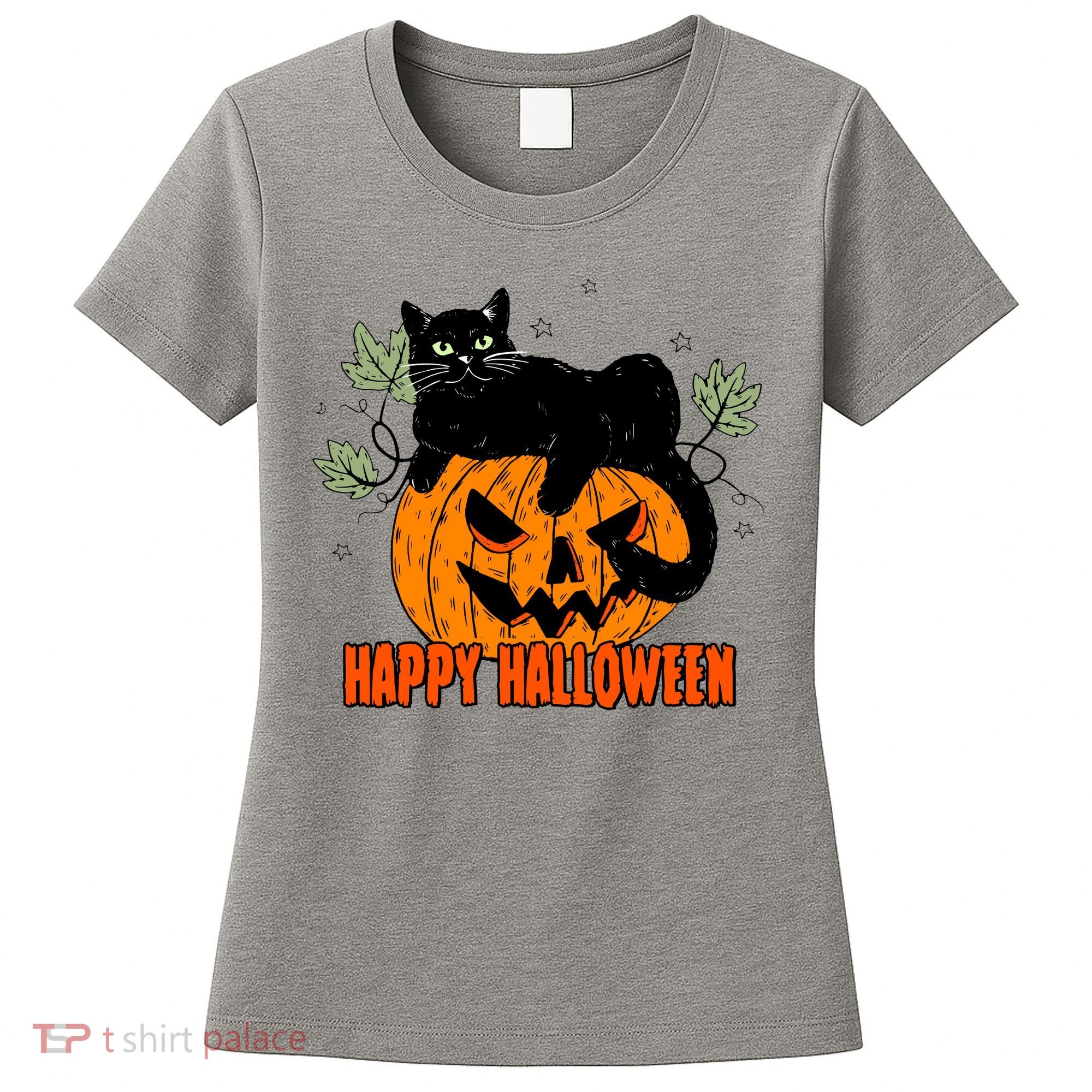 Black Cat Pumpkin Halloween Day Sublimation Retro Halloween Women's T-Shirt