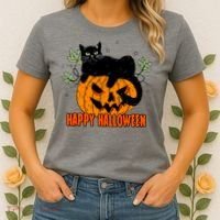 Black Cat Pumpkin Halloween Day Sublimation Retro Halloween Women's T-Shirt thumb 2