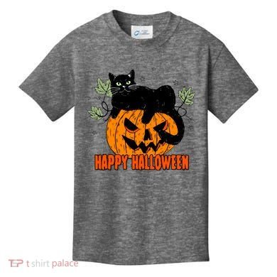 Black Cat Pumpkin Halloween Day Sublimation Retro Halloween Kids T-Shirt