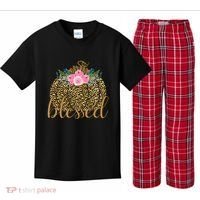Blessed Cheetah Pumpkin October Kids Plaid Pajama Set thumb 0
