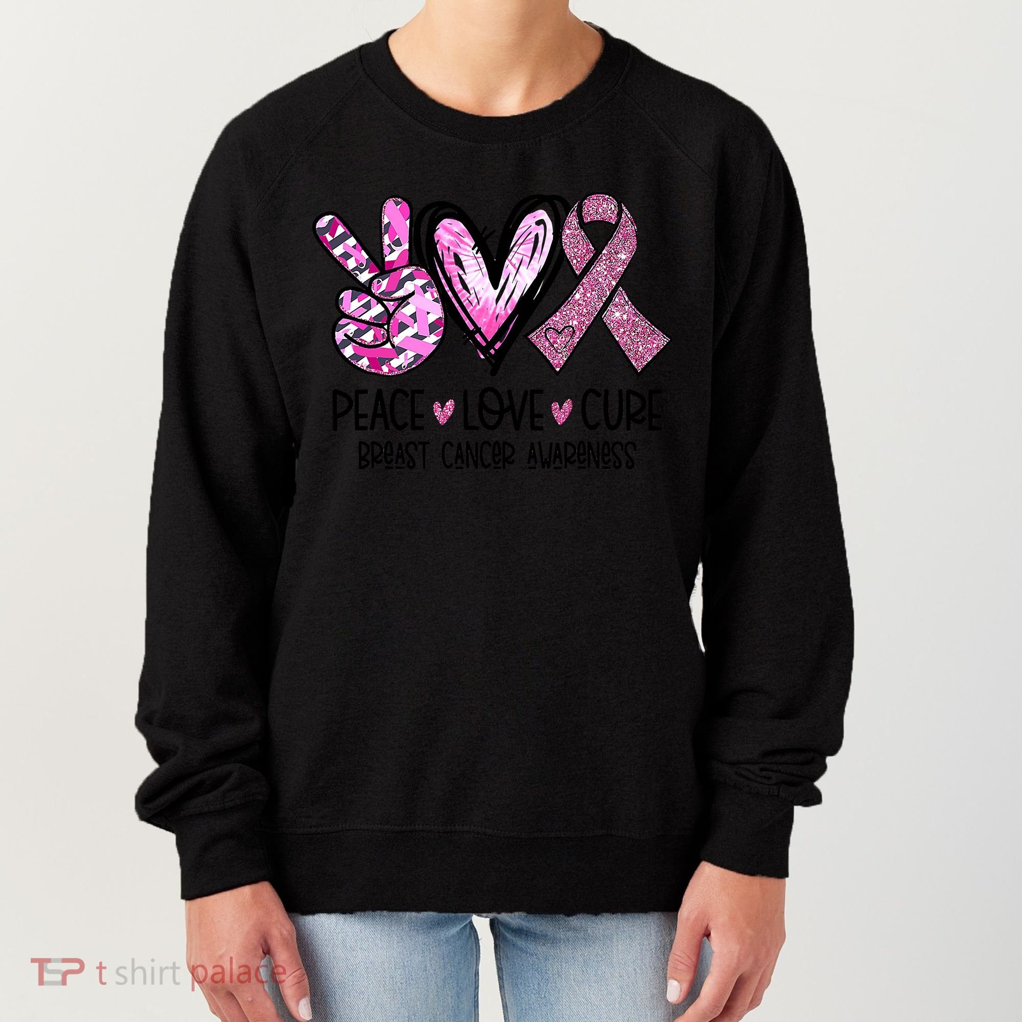 Breast Cancer Peace Love Cure Pink Ribbon Awareness Women's Sweatshirt