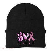 Breast Cancer Peace Love Cure Pink Ribbon Awareness Beanie thumb 0