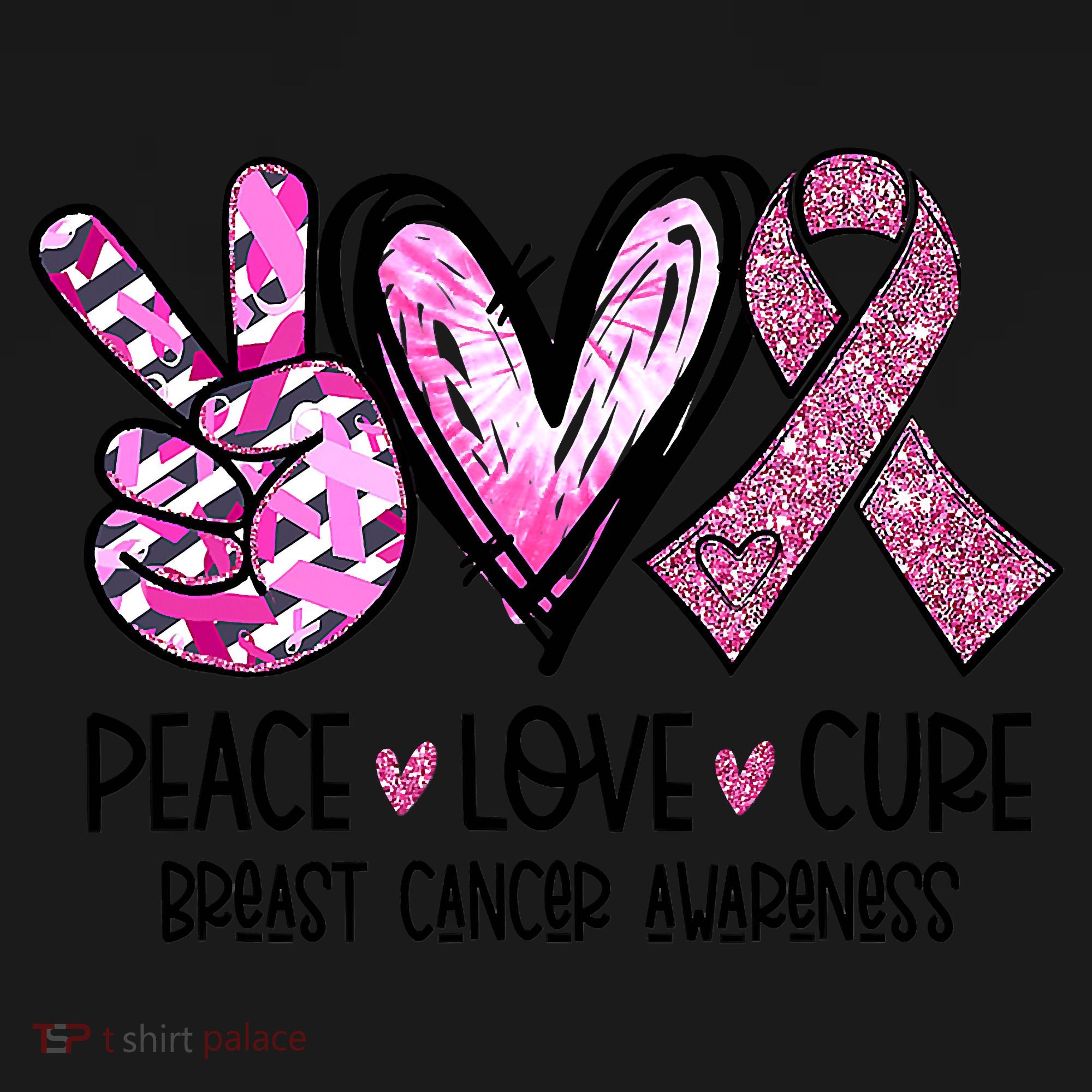 Breast Cancer Peace Love Cure Pink Ribbon Awareness Polo