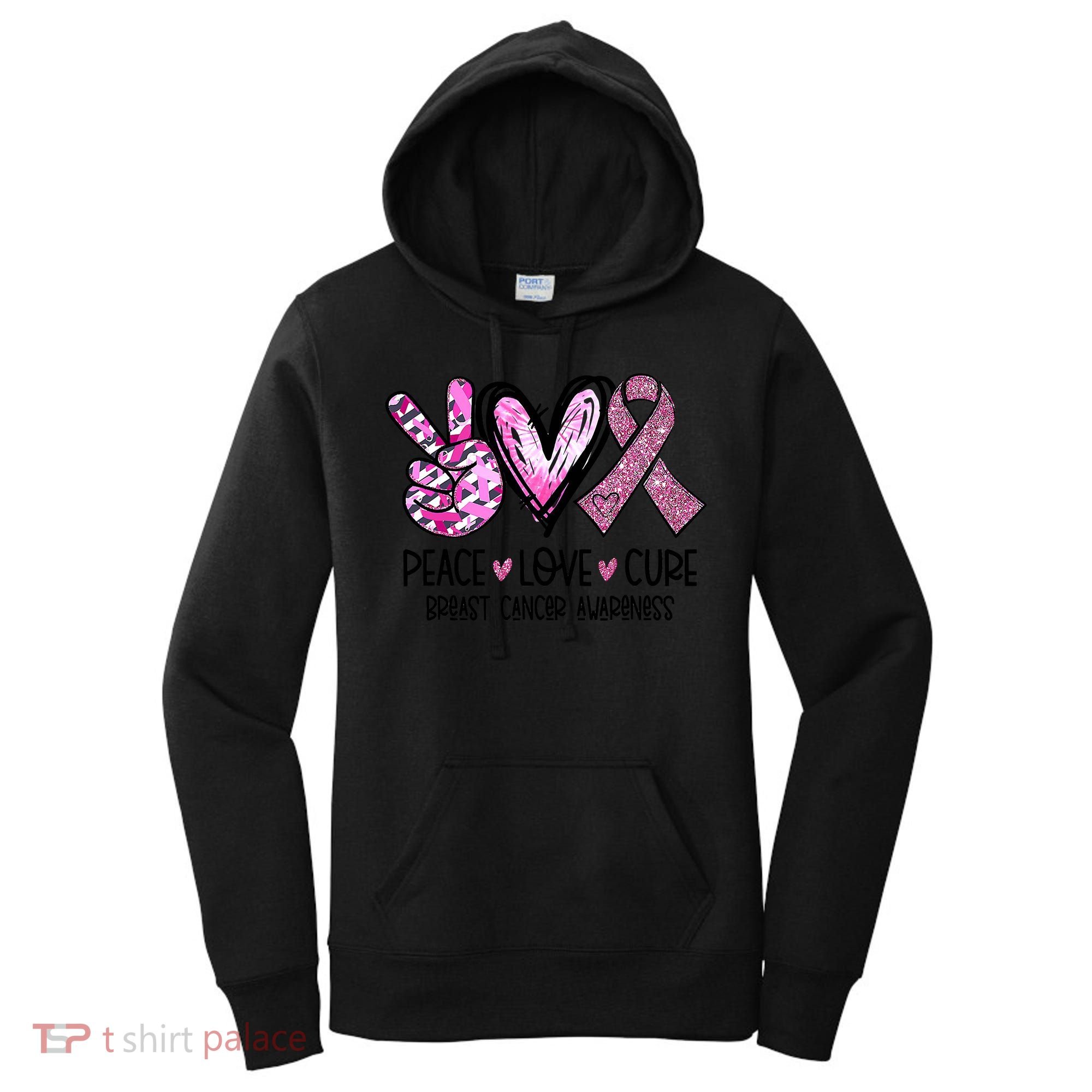 Breast Cancer Peace Love Cure Pink Ribbon Awareness Women's Hoodie