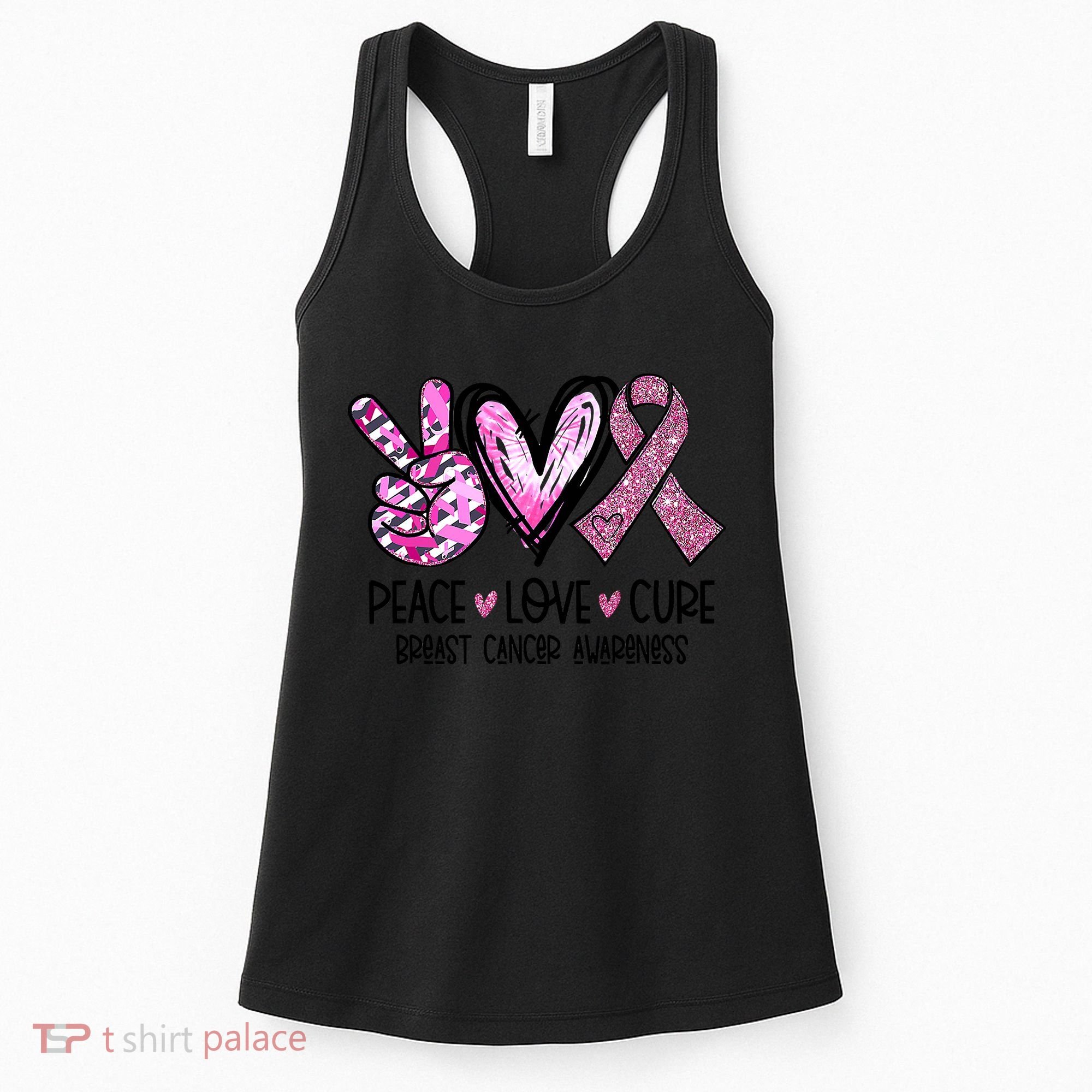 Breast Cancer Peace Love Cure Pink Ribbon Awareness Women's Tank Top