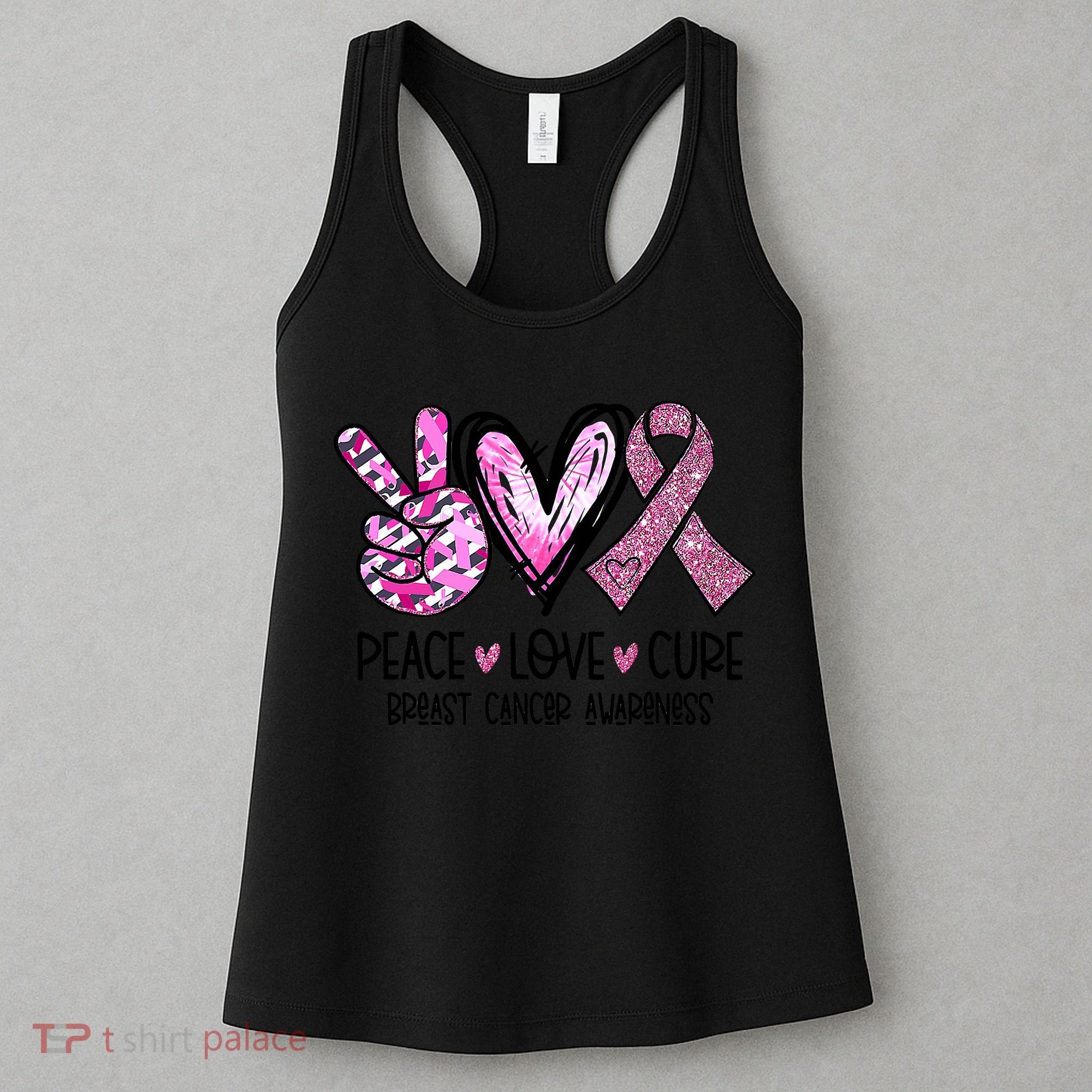 Breast Cancer Peace Love Cure Pink Ribbon Awareness Women's Tank Top
