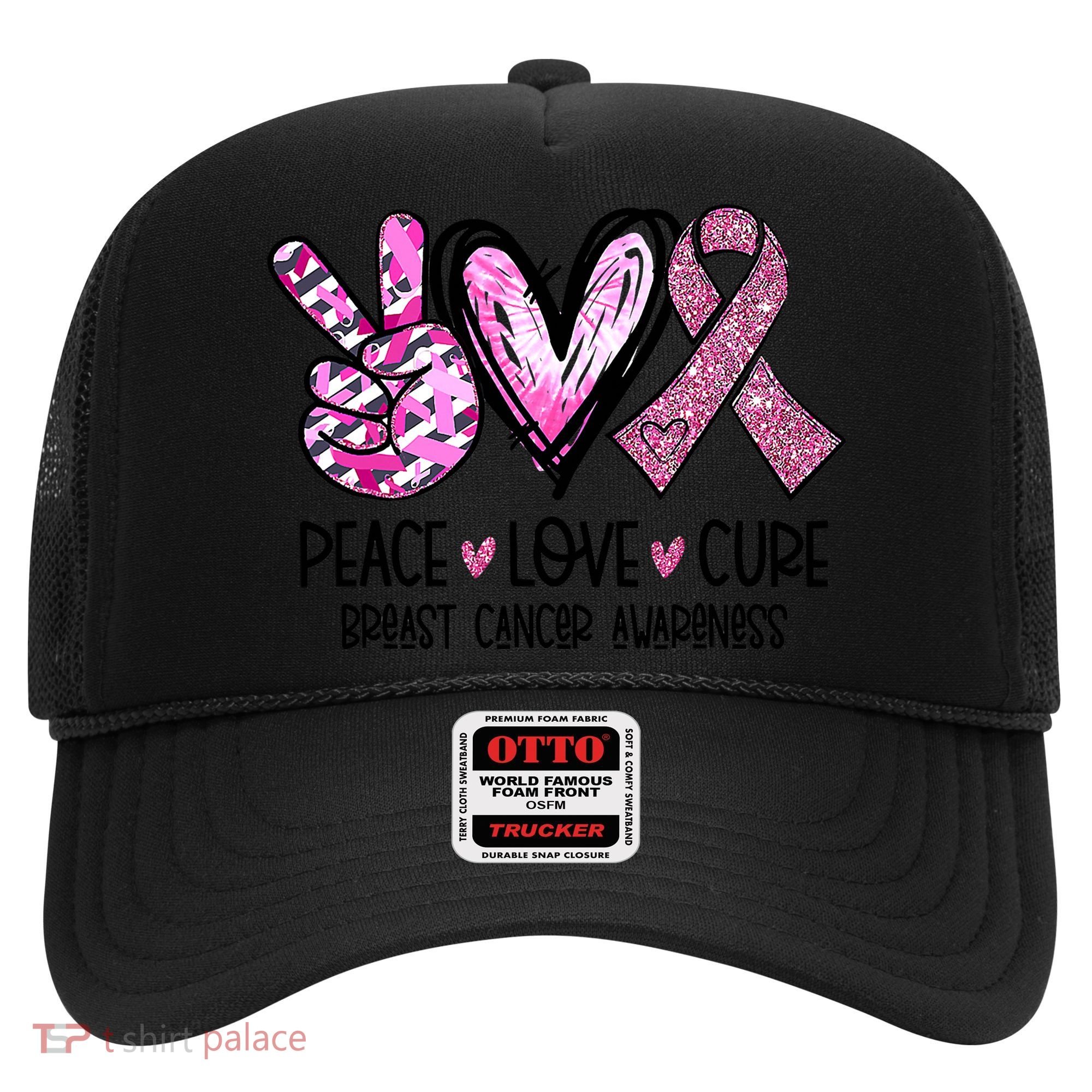 Breast Cancer Peace Love Cure Pink Ribbon Awareness Hat