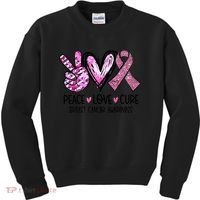 Breast Cancer Peace Love Cure Pink Ribbon Awareness Kids Sweatshirt thumb 0