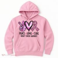 Breast Cancer Peace Love Cure Pink Ribbon Awareness Hoodie thumb 0