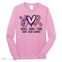 Breast Cancer Peace Love Cure Pink Ribbon Awareness Long Sleeve Shirt thumb 0