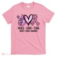 Breast Cancer Peace Love Cure Pink Ribbon Awareness T-Shirt thumb 0