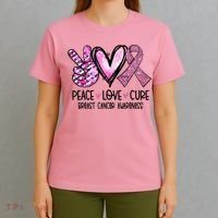 Breast Cancer Peace Love Cure Pink Ribbon Awareness T-Shirt thumb 4