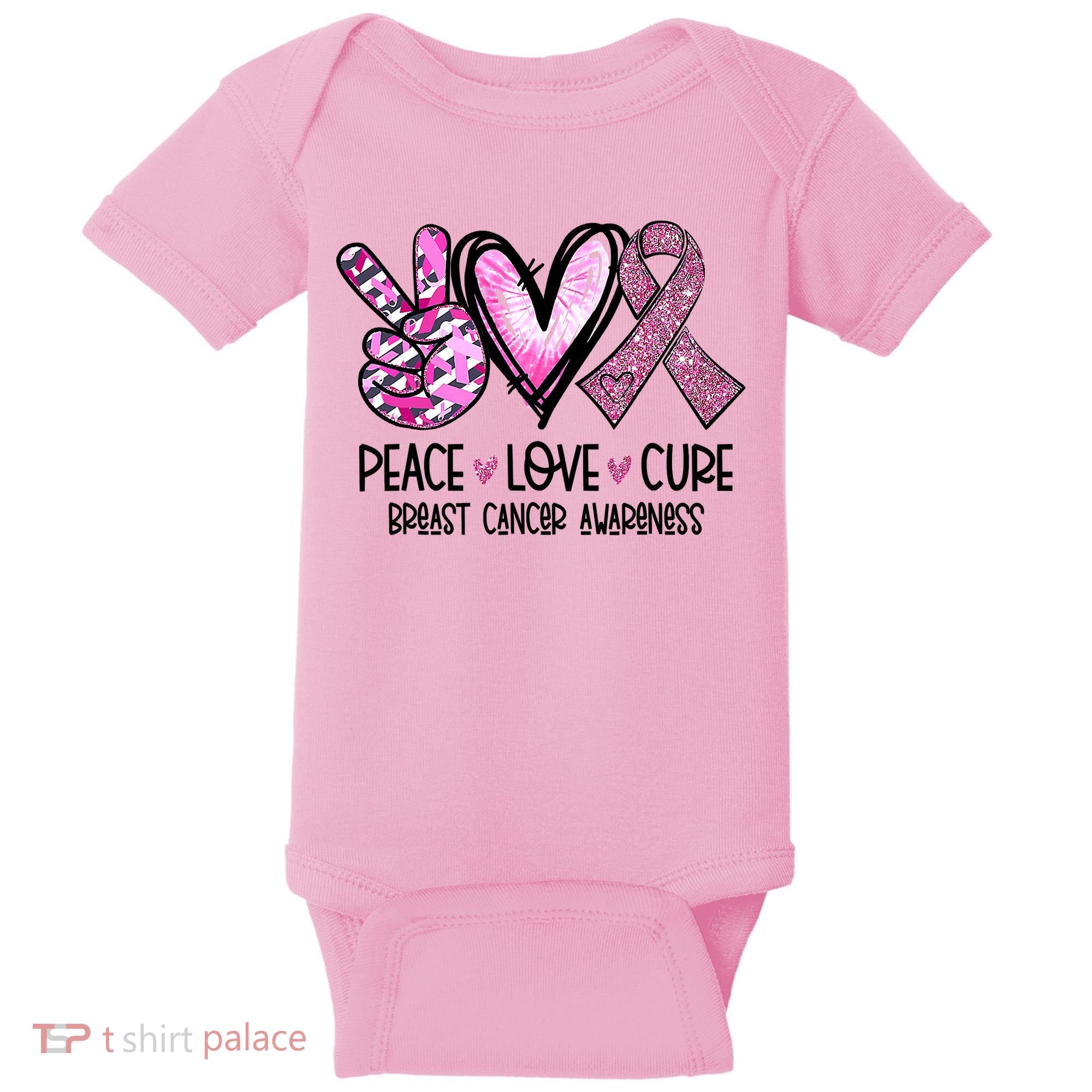 Breast Cancer Peace Love Cure Pink Ribbon Awareness Baby Bodysuit