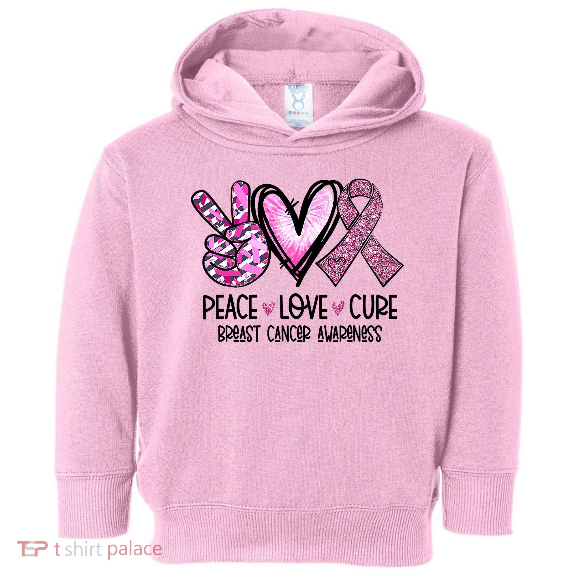 Breast Cancer Peace Love Cure Pink Ribbon Awareness Toddler Hoodie