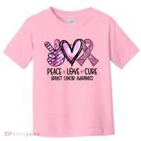 Breast Cancer Peace Love Cure Pink Ribbon Awareness Toddler T-Shirt thumb 0