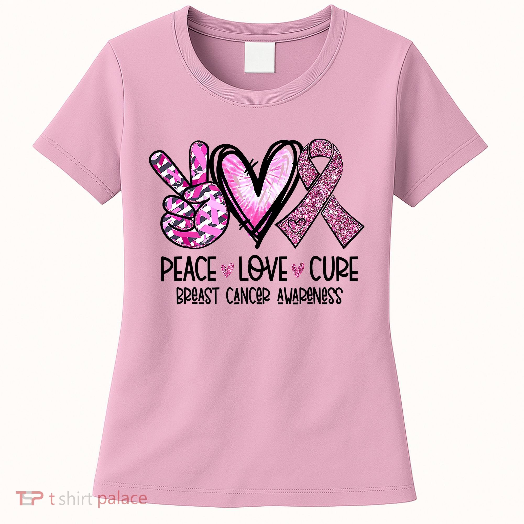 Breast Cancer Peace Love Cure Pink Ribbon Awareness Women's T-Shirt